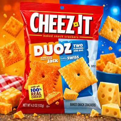 Immagine prodotto di Cheez-It Duoz, gusti Cheddar, Jack e formaggio Emmental, confezione da 122g