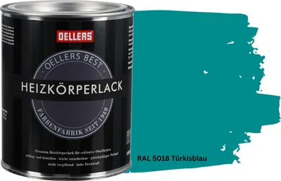 Produktbild von OELLERS Premium Heizkörperlack 1L – RAL 5018 Türkisblau | Heizkörperfarbe & Heizungsfarbe | Hochdeckender Heizungslack | Hitzebeständig & langlebig