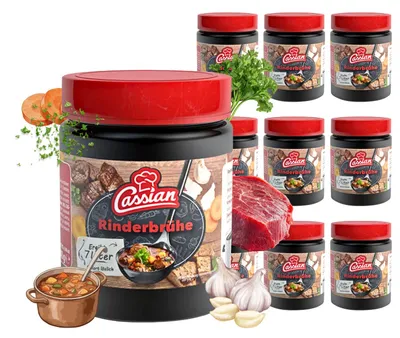 Produktbild von CASSIAN Klare Rinderbrühe 10 x 140g Glas - ergibt 70 Liter, sofort löslich, Vorteilspack