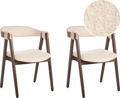 Produktbild von BELIANI Esszimmerstuhl 2er Set Beige Bouclé Gepolstert mit Armlehnen Dunkle Holzbeine Klassischer Stuhl mit Polstersitz für Esstisch Wohnzimmer Küche