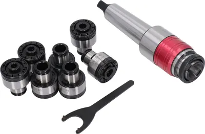Produktbild von Schnellwechsel-CNC-Gewindeschneidset aus legiertem Stahl mit Spannzangenhalter und Aufbewahrungsbox