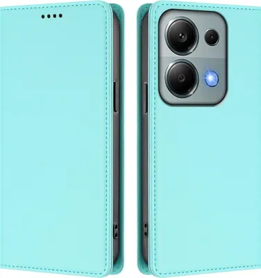 Image de Etui en cuir pour Xiaomi Poco M6 Pro 4G/Redmi Note 13 Pro 4G, étui magnétique en cuirPolyuréthaneavec support Vert Menthe