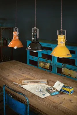 Produktbild von Industrielle Kronleuchter Eisen und Keramik Vintage Orange 1 Licht E27 23Cm