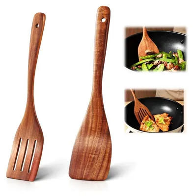 Immagine prodotto di 2 spatole in legno, resistenti al calore, antigraffio, in legno di acacia