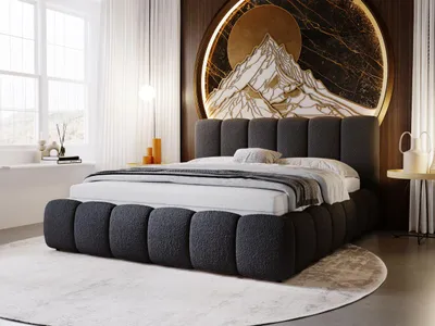 Produktbild von GrainGold Polsterbett Cloud 120x200 cm - Bett 120x200, Polsterbett mit Lattenrost - Bett ohne Bettkasten - Bett mit Bouclé-Stoff - Schwarz
