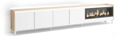 Immagine prodotto di Mobili TV effetto legno Bianco Rovere 315x35x61cm camino effetto fuoco