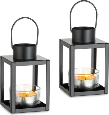 Image de Sziqiqi Lanterne Métal Noir Porte-bougie à chauffe-plat pour l'extérieur 2 pièces