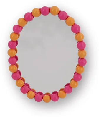 Immagine prodotto di Specchio - Forma ovale - Motivo a bolle - Colore rosa/arancione neon - Dimensioni 29x22,5 cm