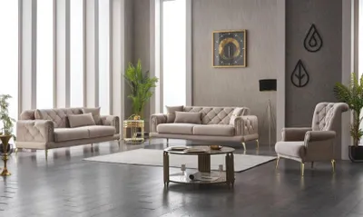 Produktbild von Sofagarnitur Dreisitzer Sofa Stoffsofa Polstersofa Beige Sessel 3tlg
