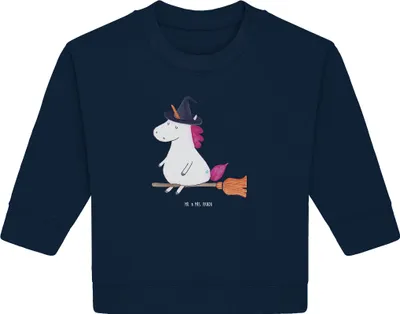 Produktbild von Mr. & Mrs. Panda Organic Baby Pullover Einhorn Hexe 6. - 12. Monat - French Navy - Geschenk, Engel, Teufel, Einhörner, Frau, Unicorn, Bullover