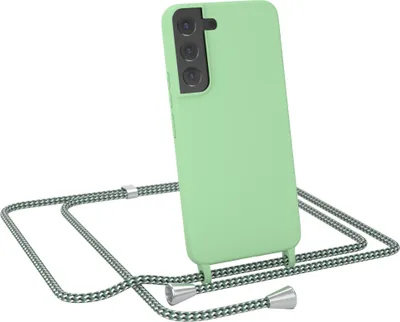 Produktbild von EAZY CASE Handykette kompatibel mit Samsung Galaxy S22 5G Handyhülle zum Umhängen, Silikon Hülle mit Band, Schutzhülle mit Ersatzkordel, Stylische Kette für Smartphone, Grün / Hell Grün Camouflage