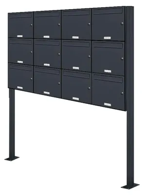 Produktbild von 12er Standbriefkasten in Anthrazitgrau RAL 7016 als 12-Fach Briefkastenanlage DIN A4 im modernen Design