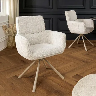 Produktbild von riess-ambiente Stuhl UNIQUE champagner beige Chenille Metall 180° Drehfunktion mit Armlehnen retro
