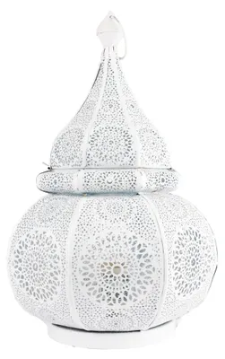 Image de Petite lampe de table orientale Malha 38 cm, blanche, douille E27 | Petites lampes de table marocaines en métal, abat-jour blanc | Lampe de chevet moderne, pour un style vintage, rétro et champêtre