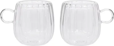 Zdjęcie produktu dla HOMLA Zestaw szklanek CEMBRA GROOVE z podwójną ścianką i uchem 2 szt. 250 ml
