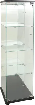 Zdjęcie produktu dla Szafka witryna z oświetleniem LED - zamykana na klucz - z tylną ścianą lustrzaną - 4 półki - oświetlenie LED - wymiary: 164 x 42,5 x 36,5 cm - kolor: czarny