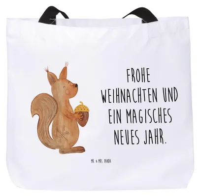 Produktbild von Mr. & Mrs. Panda Schultasche Eichhörnchen Weihnachtszeit - Weiß - Geschenk, Winter, Tasche, Frohes Neues Jahr, Neujahr, Weihnachten, Weihnachtsgruß, Vogel, Tragetasche