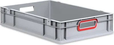 Immagine prodotto di Eurobox NextGen Color | A x L x P 12 x 40 x 60 cm | 23 litri | Maniglie rosse aperte | Fondo liscio | Grigio | Contenitore Euro, scatola da trasporto, contenitore da trasporto, contenitore impilabile