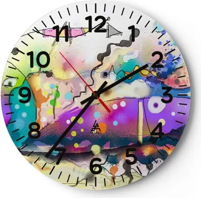 Produktbild von Wanduhr - Rund - Glasuhr - Fisch Abstraktion - 30x30cm - Schleichendes Uhrwerk - Lautlos - zum Aufhängen bereit - Dekoration Modern - Wanddekoration aus Glas - C4AR30x30-4096