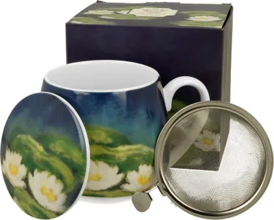 Produktbild von DUO ART GALLERY Fassbecher 430 ml NENUFARS mit Teesieb, New Bone China Porzellan