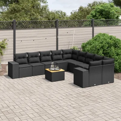 Produktbild von 11-tlg. Garten-Sofagarnitur - mit Kissen Schwarz Poly Rattan - Gartenmöbelset 3225635