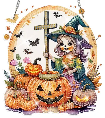 Diamond Painting Hänger Halloween Kürbis, DIY-Set, Acryl, 16 x 17,02 cm