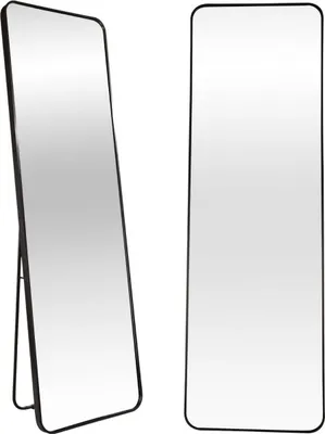 Produktbild von Buxibo – Ganzkörperspiegel im minimalistischen Design – Wandspiegel – rechteckiger Standspiegel mit Metallkante – Schwarz – 50 x 160 x 3 cm