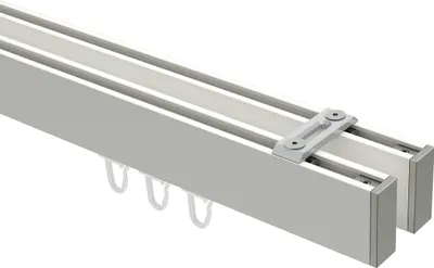 Produktbild von Interdeco Innenlaufstange / Gardinenstange mit Innenlauf Weiß / Edelstahl-Optik, Typ Smartline Paxo (Kappe) Deckenmontage, 14x35 mm 2-läufig, 220 cm