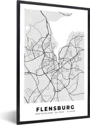 Produktbild von MuchoWow® Gerahmtes Poster Karte - Flensburg - Karte - Deutschland 20x30 cm - Poster mit Schwarzem Bilderrahmen Wandposter Rahmen Foto Bilder - Drucken - Bilder Poster im Rahmen