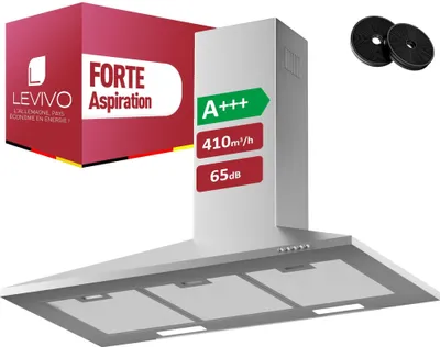Image de LEVIVO A+++ Hotte aspirante 90 cm à recyclage d'air & évacuation d'air avec 410 m³/h de débit d'air, hotte aspirante avec 2 filtres à charbon actif