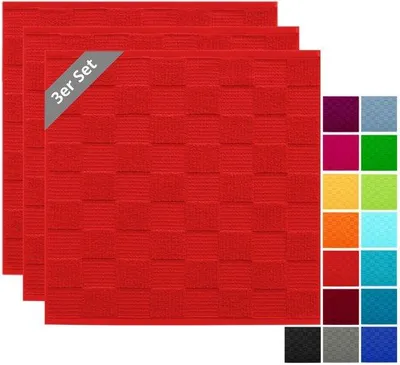 Obrázok produktu pre Uniqoos® Sada 3 červených kuchynských utierok, 50 x 50 cm – 100% bavlna, vaflová štruktúra s froté, mäkké a vysoko savé
