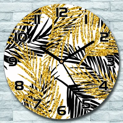 Produktbild von Wanduhr aus Glas Rund fi 30 Elegante Palmblätter Quarz Deko Wohnzimmer Büro