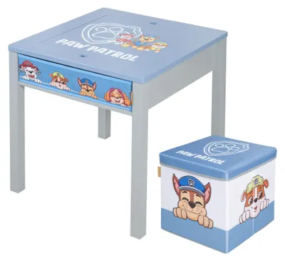 Obrázok produktu pre Detská sada stoličiek a stolíkov Paw Patrol – stôl s otočnou doskou + stolička pre deti od 18 mesiacov – sedenie s motívom seriálu Psíky – drevo, sivá a modrá farba