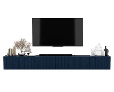 Zdjęcie produktu dla Wisząca Szafka RTV Glamour Komoda RTV Granatowy MAT 300 cm Ryflowane Fronty