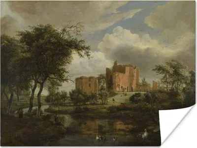 Produktbild von MuchoWow® Poster Die Ruinen von Schloss Brederode - Gemälde von Meindert Hobbema 80x60 cm - Kunst für zu Hause
