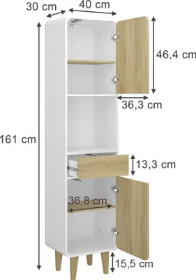 Image de Meuble de salle de bain Vicco Arla blanc/chêne 40x161cm, Model 50158
