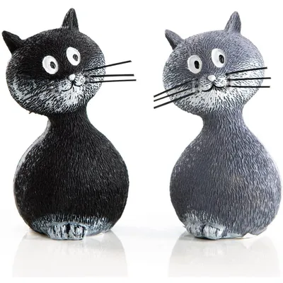 Produktbild von 2 kleine Katzen Figuren grau + schwarz 9 cm - Tierfiguren zum Hinstellen