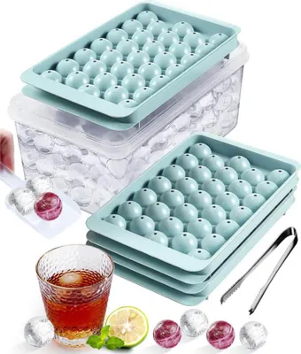 Obrázok produktu pre Litimkat, okrúhla forma na kocky ľadu, forma na kocky ľadu do mrazničky, 3 modré zásobníky, nádoba s vekom, ideálna na pivo, kávu, džús.