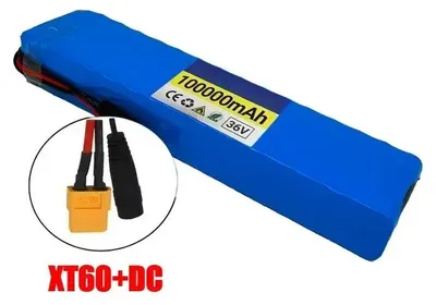 Immagine prodotto di Batteria agli ioni di litio da 36V e 100Ah per e-bike ed e-scooter - Pacco batterie 10S3P con celle 18650 - Dotata di protezione BMS - Connettore XT60 DC - Solo batteria