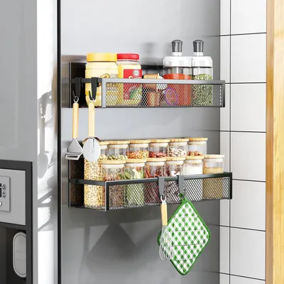 Immagine prodotto di Portaspezie magnetico per frigorifero, confezione da 2 Portaspezie magnetico con ganci mobili