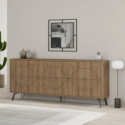 Immagine prodotto di Madia con 6 Ante Credenza 184x35x77,4 cm Design Geometrico Moderno in Legno Rovere