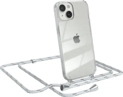 Produktbild von EAZY CASE Handykette kompatibel mit Apple iPhone 14, Handyhülle mit Umhängeband, Handykordel, Schutzhülle Clear, Band in Weiß