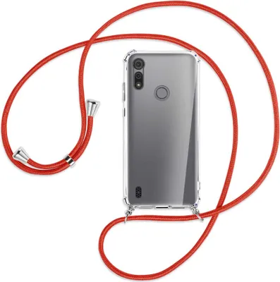 Produktbild von Handykette Backcover-Schutzhülle mit Band (Metall silberfarben) für Motorola Moto E6s - rot
