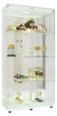 Obrázek produktu pro Skleněná vitrína – styl A – LED osvětlení – 4 police – 2 dvířka se zámkem – kovový rám – 80 x 36 x 163 cm – do obývacího pokoje – bílá