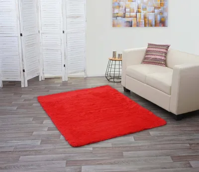 Image de Tapis HWC-F69, Shaggy Chemin de table à poils longs, tissu/textile moelleux 160x120cm ~ rouge