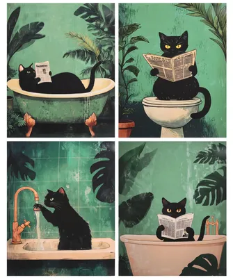 4 Leinwanddrucke lustige Katzen, 20x25 cm, ohne Rahmen