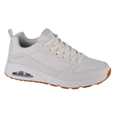 A white Skechers sneaker is shown from the side against a white background.