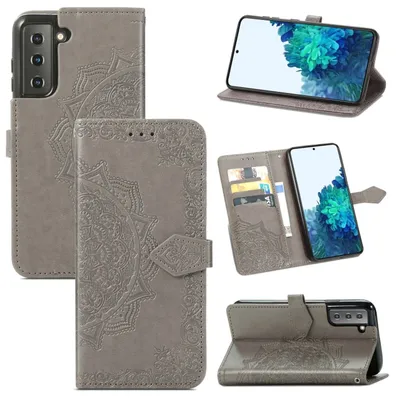 Immagine prodotto di Custodia protettiva per Samsung Galaxy S22 5G, tipo portafoglio, con copertura a 360 gradi. Colore: grigio