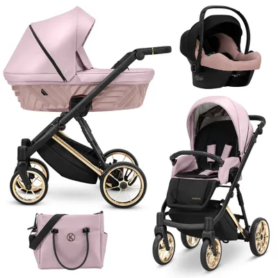 Image de IVENTO ensemble complet de siège auto pour poussette 3 en 1 (Eco Pink Metallic, couleur du châssis : or)