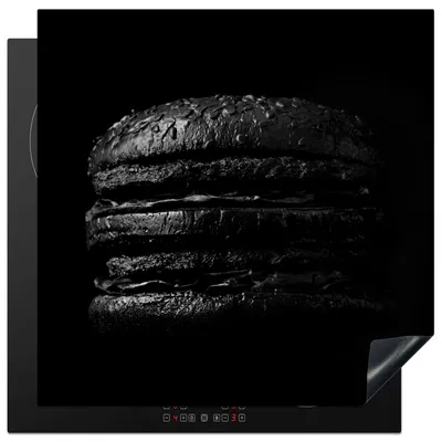 Produktbild von KitchenYeah© Herdabdeckplatte Hamburger auf schwarzem Hintergrund in schwarz und weiß , 78x78cm, Küche Deko, Glaskeramikkochfeld Herdabdeckung, Abdeckplatte fùr Kochfeld